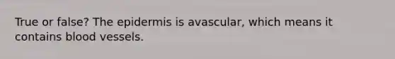 True or false? The epidermis is avascular, which means it contains blood vessels.