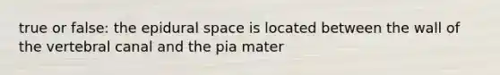 true or false: the epidural space is located between the wall of the vertebral canal and the pia mater