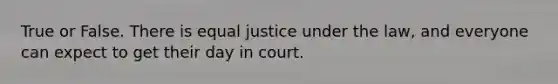 True or False. There is equal justice under the law, and everyone can expect to get their day in court.