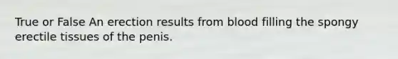 True or False An erection results from blood filling the spongy erectile tissues of the penis.