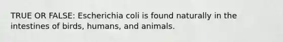 TRUE OR FALSE: Escherichia coli is found naturally in the intestines of birds, humans, and animals.