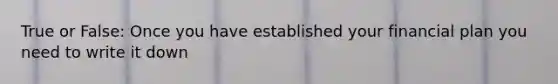 True or False: Once you have established your financial plan you need to write it down