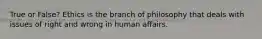 True or False? Ethics is the branch of philosophy that deals with issues of right and wrong in human affairs.