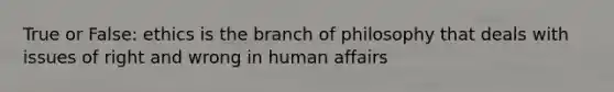 True or False: ethics is the branch of philosophy that deals with issues of right and wrong in human affairs