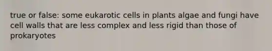 true or false: some eukarotic cells in plants algae and fungi have cell walls that are less complex and less rigid than those of prokaryotes