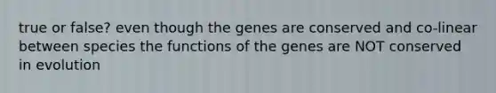 true or false? even though the genes are conserved and co-linear between species the functions of the genes are NOT conserved in evolution