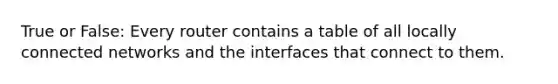 True or False: Every router contains a table of all locally connected networks and the interfaces that connect to them.