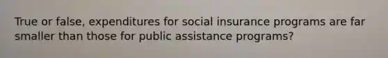 True or false, expenditures for social insurance programs are far smaller than those for public assistance programs?