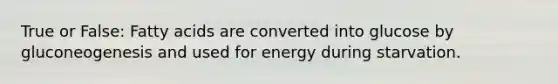 True or False: Fatty acids are converted into glucose by gluconeogenesis and used for energy during starvation.