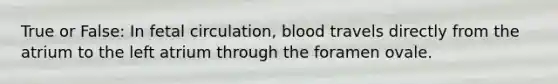 True or False: In fetal circulation, blood travels directly from the atrium to the left atrium through the foramen ovale.