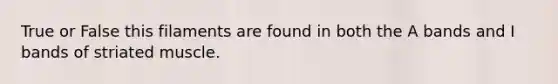 True or False this filaments are found in both the A bands and I bands of striated muscle.