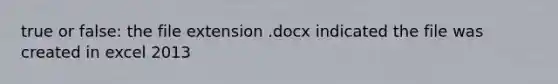 true or false: the file extension .docx indicated the file was created in excel 2013