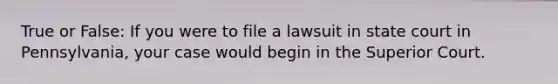 True or False: If you were to file a lawsuit in state court in Pennsylvania, your case would begin in the Superior Court.