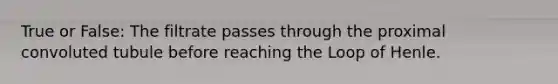 True or False: The filtrate passes through the proximal convoluted tubule before reaching the Loop of Henle.
