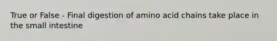 True or False - Final digestion of amino acid chains take place in the small intestine