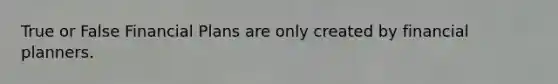 True or False Financial Plans are only created by financial planners.