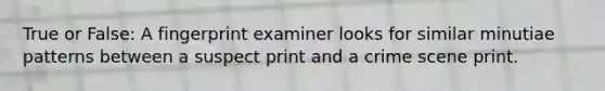 True or False: A fingerprint examiner looks for similar minutiae patterns between a suspect print and a crime scene print.