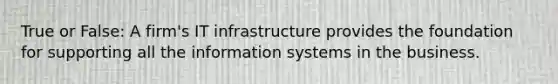 True or False: A firm's IT infrastructure provides the foundation for supporting all the information systems in the business.