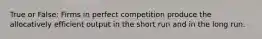 True or False: Firms in perfect competition produce the allocatively efficient output in the short run and in the long run.