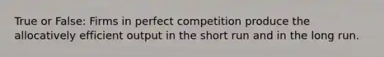 True or False: Firms in perfect competition produce the allocatively efficient output in the short run and in the long run.