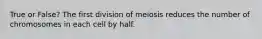 True or False? The first division of meiosis reduces the number of chromosomes in each cell by half.