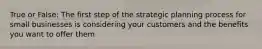 True or False: The first step of the strategic planning process for small businesses is considering your customers and the benefits you want to offer them