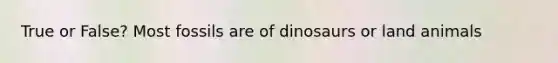 True or False? Most fossils are of dinosaurs or land animals