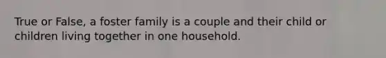 True or False, a foster family is a couple and their child or children living together in one household.