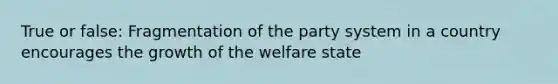 True or false: Fragmentation of the party system in a country encourages the growth of the welfare state