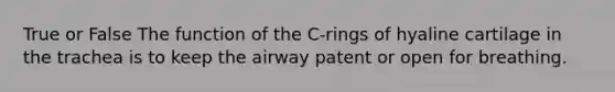 True or False The function of the C-rings of hyaline cartilage in the trachea is to keep the airway patent or open for breathing.