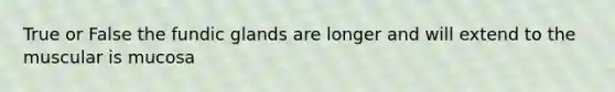 True or False the fundic glands are longer and will extend to the muscular is mucosa