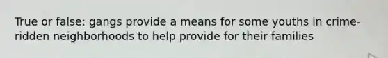 True or false: gangs provide a means for some youths in crime-ridden neighborhoods to help provide for their families