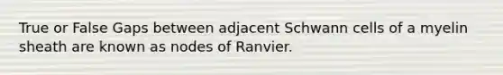 True or False Gaps between adjacent Schwann cells of a myelin sheath are known as nodes of Ranvier.