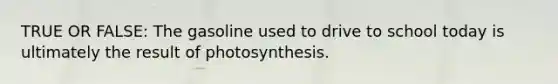 TRUE OR FALSE: The gasoline used to drive to school today is ultimately the result of photosynthesis.