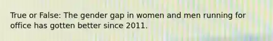 True or False: The gender gap in women and men running for office has gotten better since 2011.