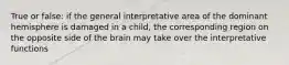 True or false: if the general interpretative area of the dominant hemisphere is damaged in a child, the corresponding region on the opposite side of the brain may take over the interpretative functions