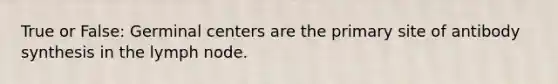 True or False: Germinal centers are the primary site of antibody synthesis in the lymph node.