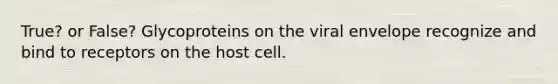 True? or False? Glycoproteins on the viral envelope recognize and bind to receptors on the host cell.