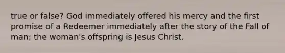 true or false? God immediately offered his mercy and the first promise of a Redeemer immediately after the story of the Fall of man; the woman's offspring is Jesus Christ.