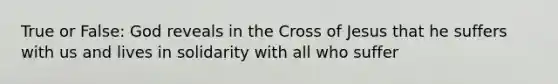 True or False: God reveals in the Cross of Jesus that he suffers with us and lives in solidarity with all who suffer