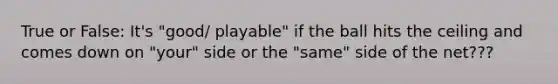 True or False: It's "good/ playable" if the ball hits the ceiling and comes down on "your" side or the "same" side of the net???