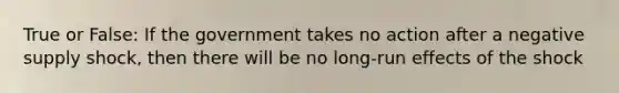 True or False: If the government takes no action after a negative supply shock, then there will be no long-run effects of the shock