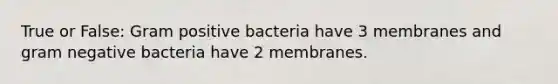 True or False: Gram positive bacteria have 3 membranes and gram negative bacteria have 2 membranes.