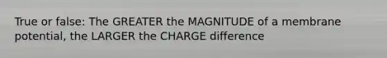 True or false: The GREATER the MAGNITUDE of a membrane potential, the LARGER the CHARGE difference