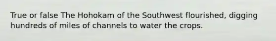 True or false The Hohokam of the Southwest flourished, digging hundreds of miles of channels to water the crops.