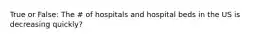 True or False: The # of hospitals and hospital beds in the US is decreasing quickly?