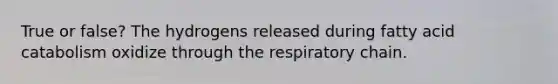 True or false? The hydrogens released during fatty acid catabolism oxidize through the respiratory chain.