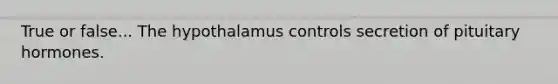 True or false... The hypothalamus controls secretion of pituitary hormones.