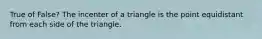 True of False? The incenter of a triangle is the point equidistant from each side of the triangle.