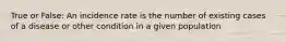 True or False: An incidence rate is the number of existing cases of a disease or other condition in a given population